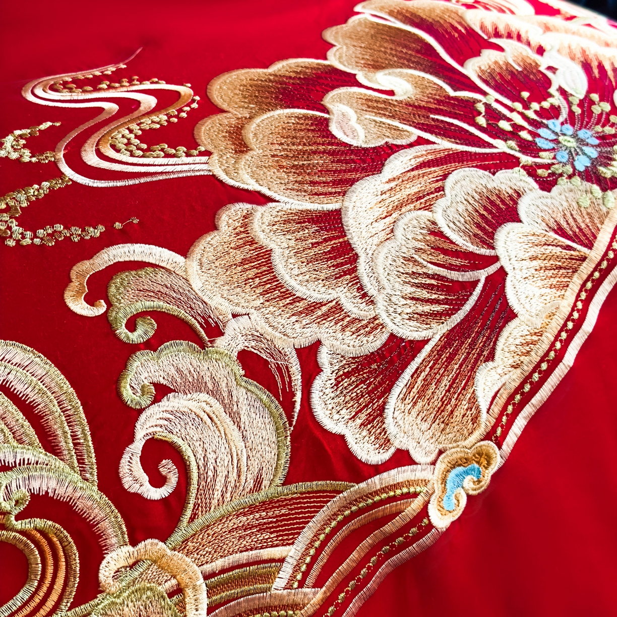 91家纺网 家纺一手货源 找家纺 娇伊诗婚庆 2025新款刺绣工艺全棉婚庆四件套系列 幸福美满金