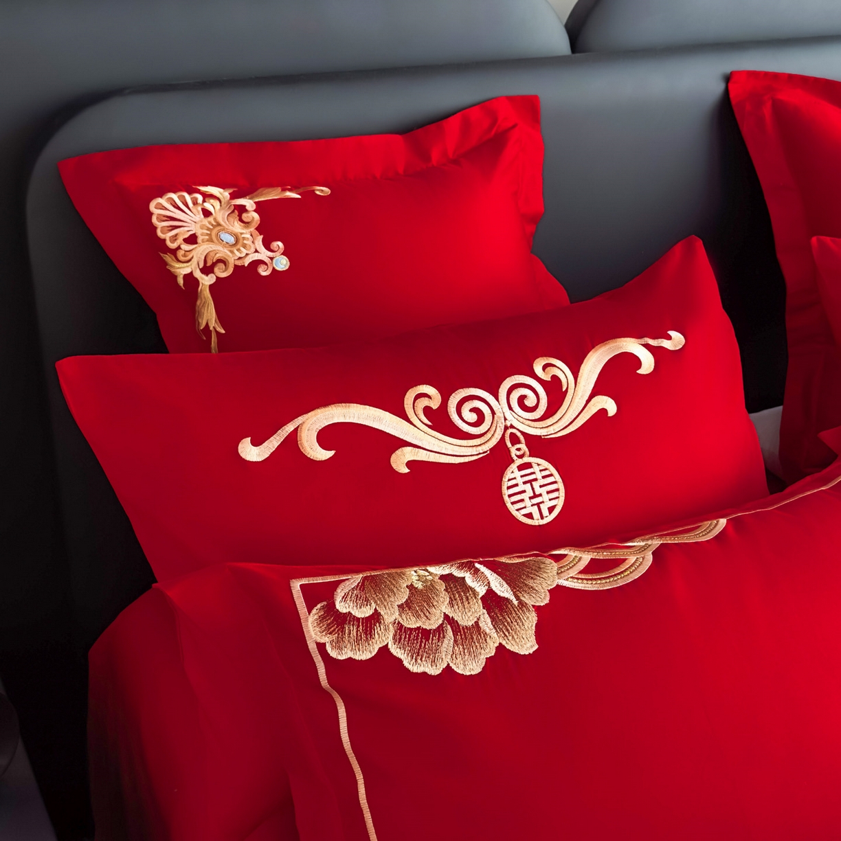 91家纺网 家纺一手货源 找家纺 娇伊诗婚庆 2025新款刺绣工艺全棉婚庆四件套系列 幸福美满金