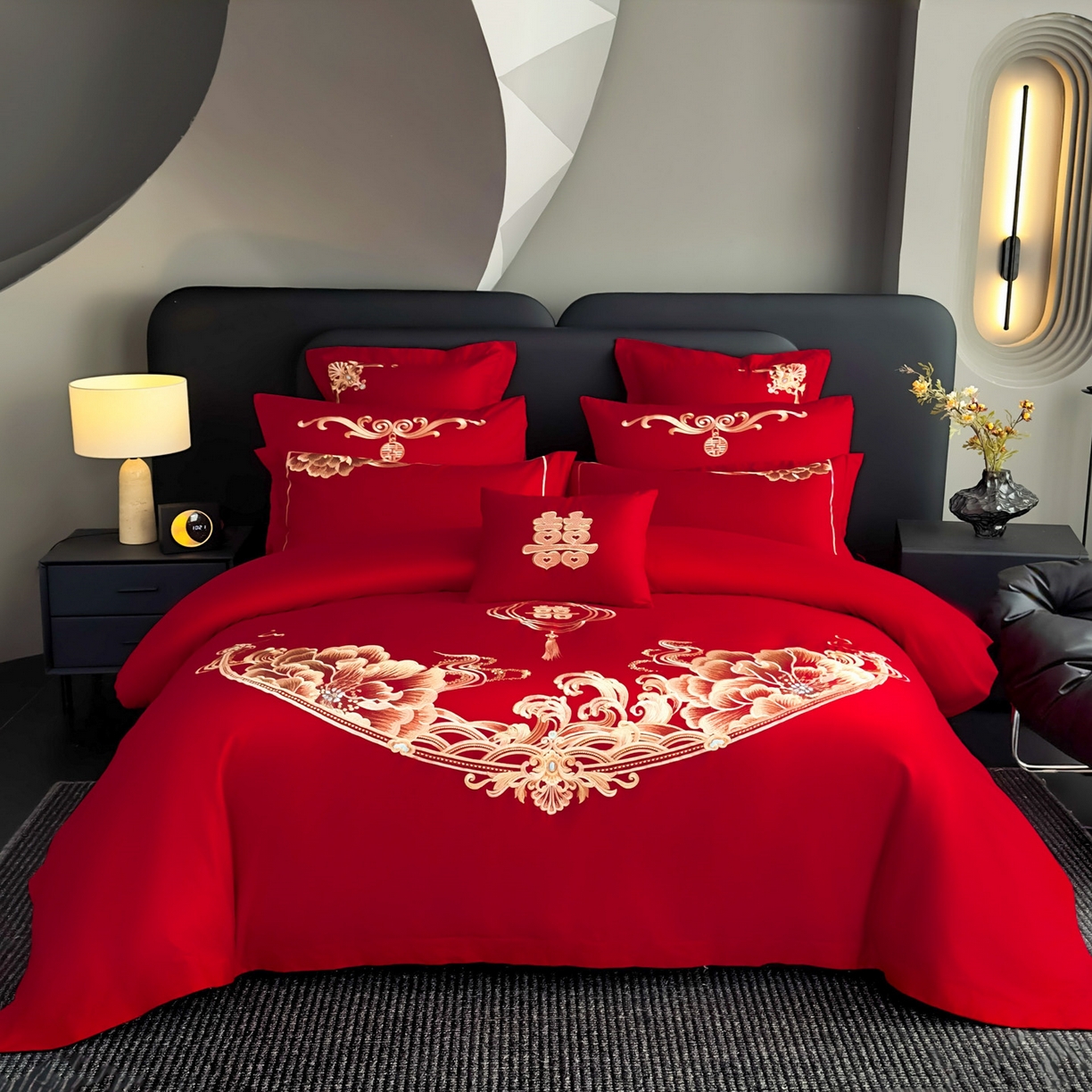 91家纺网 家纺一手货源 找家纺 娇伊诗婚庆 2025新款刺绣工艺全棉婚庆四件套系列 幸福美满金