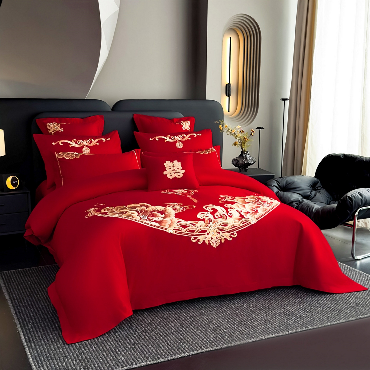 91家纺网 家纺一手货源 找家纺 娇伊诗婚庆 2025新款刺绣工艺全棉婚庆四件套系列 幸福美满金