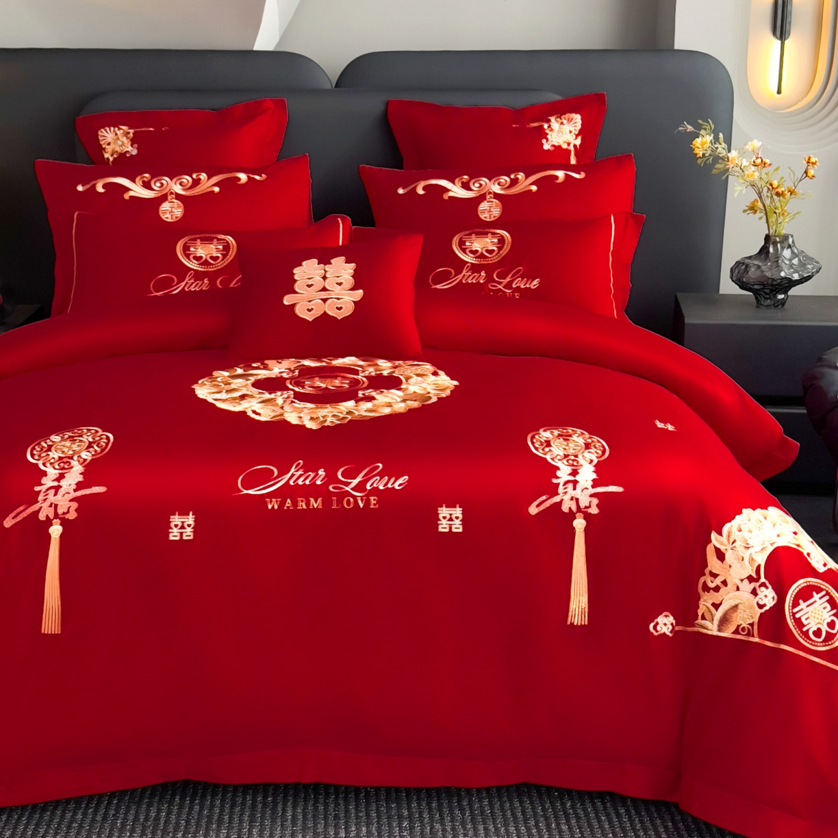 91家纺网 家纺一手货源 找家纺 娇伊诗婚庆 2025新款刺绣工艺全棉婚庆四件套系列 福满姻缘