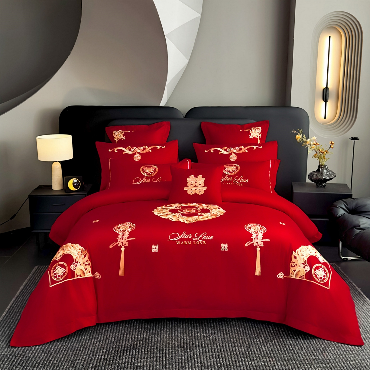 91家纺网 家纺一手货源 找家纺 娇伊诗婚庆 2025新款刺绣工艺全棉婚庆四件套系列 福满姻缘