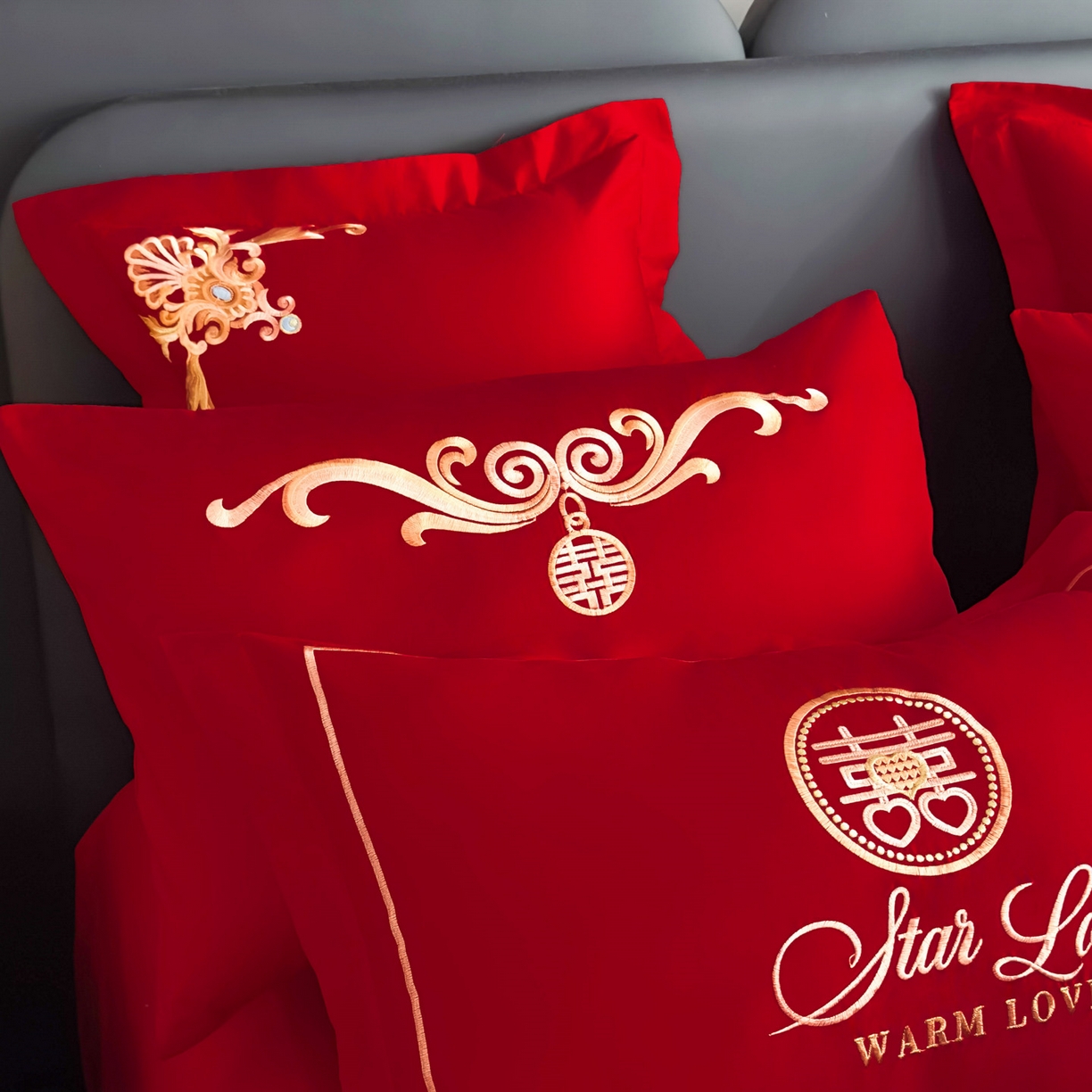 91家纺网 家纺一手货源 找家纺 娇伊诗婚庆 2025新款刺绣工艺全棉婚庆四件套系列 福满姻缘