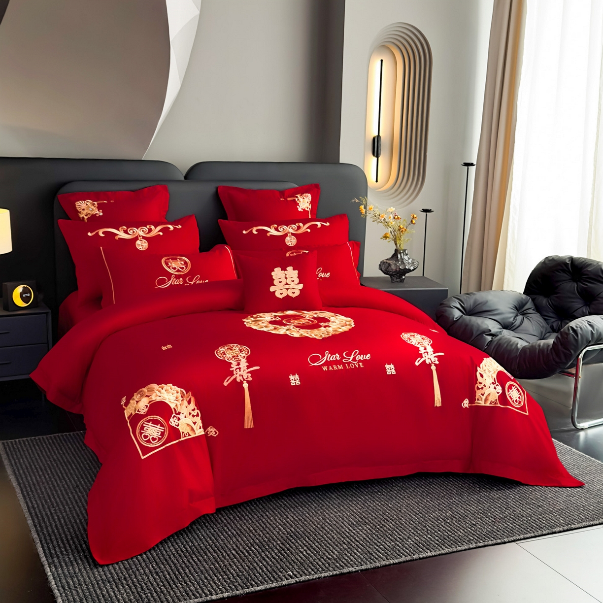 91家纺网 家纺一手货源 找家纺 娇伊诗婚庆 2025新款刺绣工艺全棉婚庆四件套系列 福满姻缘