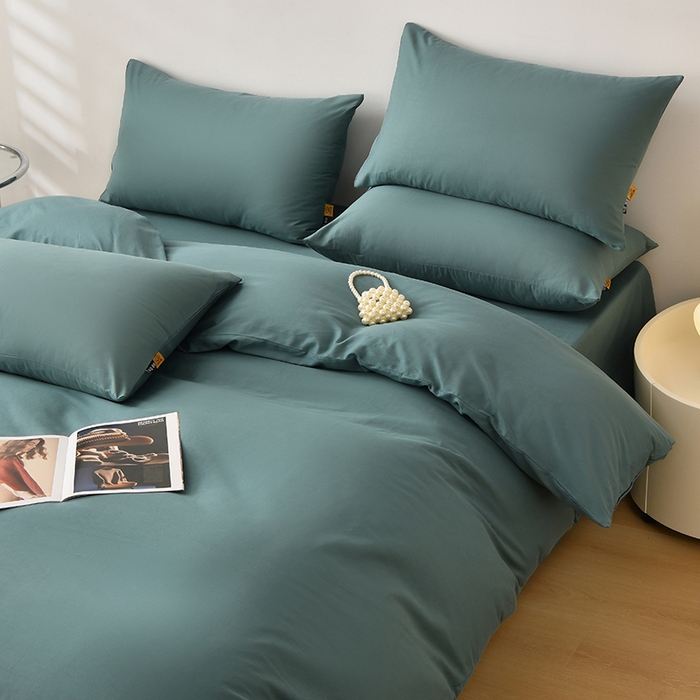 91家纺网 家纺一手货源 找家纺 宇彬家纺 2026直播热款A类13374全棉母婴级一字绣宽边枕套被套纯色四件套贡缎新疆长绒匹马棉轻奢-单被套 眠系列-摩卡绿