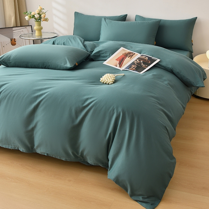 91家纺网 家纺一手货源 找家纺 宇彬家纺 2026直播热款A类13374全棉母婴级一字绣宽边枕套被套纯色四件套贡缎新疆长绒匹马棉轻奢-单被套 眠系列-摩卡绿