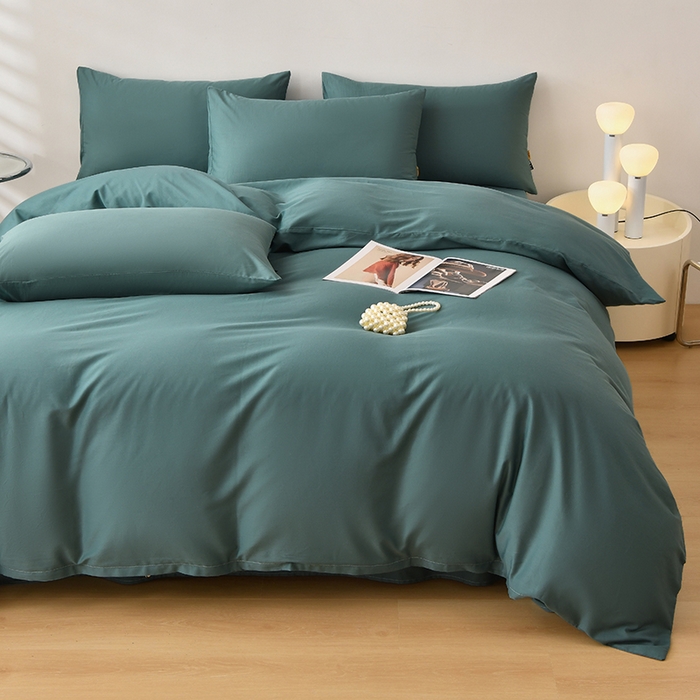 91家纺网 家纺一手货源 找家纺 宇彬家纺 2026直播热款A类13374全棉母婴级一字绣宽边枕套被套纯色四件套贡缎新疆长绒匹马棉轻奢-单被套 眠系列-摩卡绿