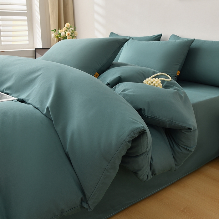 91家纺网 家纺一手货源 找家纺 宇彬家纺 2026直播热款A类13374全棉母婴级一字绣宽边枕套被套纯色四件套贡缎新疆长绒匹马棉轻奢-单被套 眠系列-摩卡绿