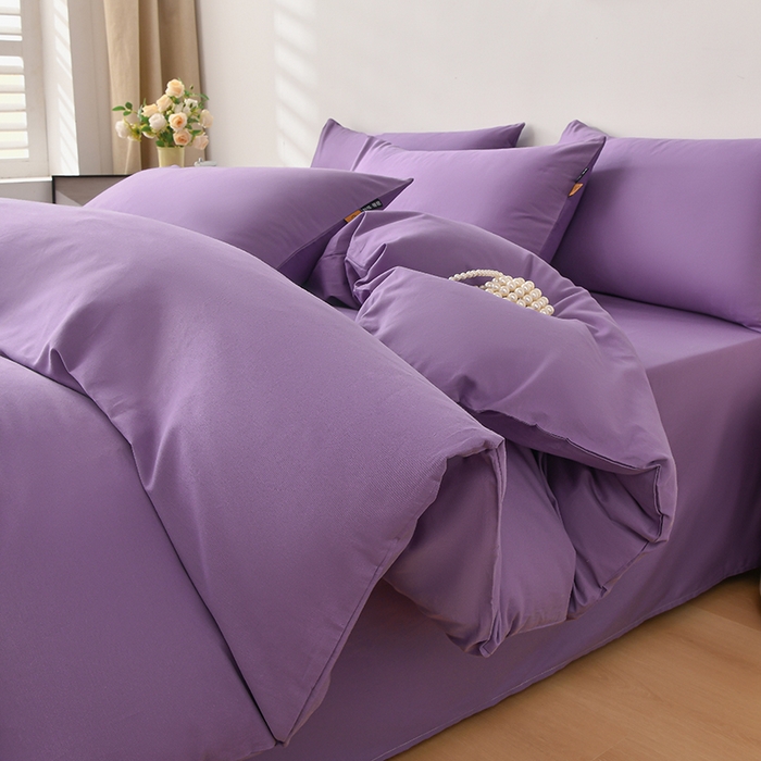 91家纺网 家纺一手货源 找家纺 宇彬家纺 2026直播热款A类13374全棉母婴级一字绣宽边枕套被套纯色四件套贡缎新疆长绒匹马棉轻奢-单被套 眠系列-典雅紫