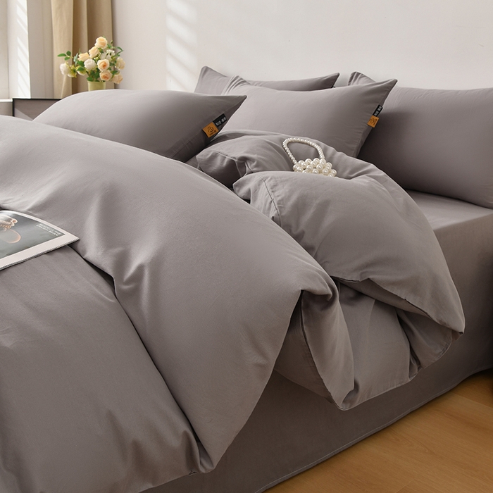 91家纺网 家纺一手货源 找家纺 宇彬家纺 2026直播热款A类13374全棉母婴级一字绣宽边枕套被套纯色四件套贡缎新疆长绒匹马棉轻奢-单被套 眠系列-绅士灰