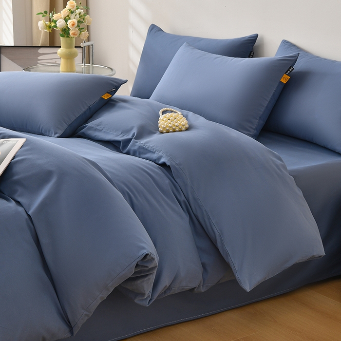 91家纺网 家纺一手货源 找家纺 宇彬家纺 2026直播热款A类13374全棉母婴级一字绣宽边枕套被套纯色四件套贡缎新疆长绒匹马棉轻奢-单被套 眠系列-宾利蓝