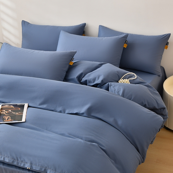 91家纺网 家纺一手货源 找家纺 宇彬家纺 2026直播热款A类13374全棉母婴级一字绣宽边枕套被套纯色四件套贡缎新疆长绒匹马棉轻奢-单被套 眠系列-宾利蓝