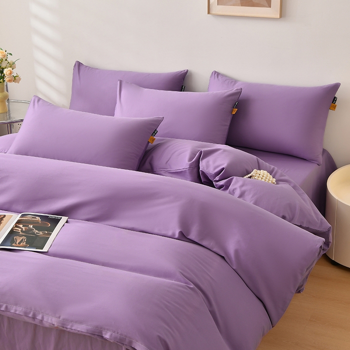 91家纺网 家纺一手货源 找家纺 宇彬家纺 2026直播热款A类13374全棉母婴级一字绣宽边枕套被套纯色四件套贡缎新疆长绒匹马棉轻奢-单被套 眠系列-典雅紫