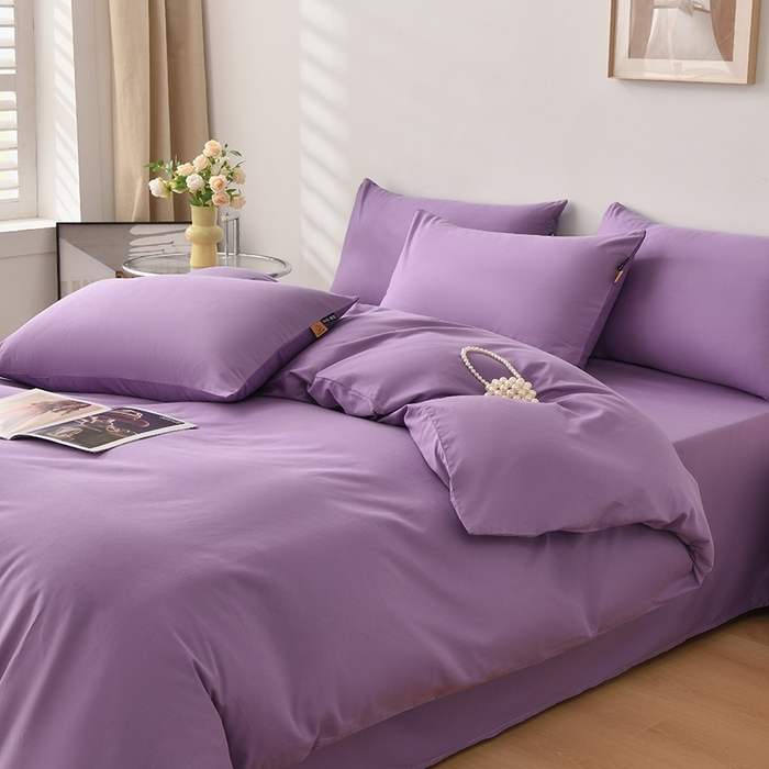 91家纺网 家纺一手货源 找家纺 宇彬家纺 2026直播热款A类13374全棉母婴级一字绣宽边枕套被套纯色四件套贡缎新疆长绒匹马棉轻奢-单被套 眠系列-典雅紫