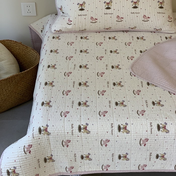 91家纺网 家纺一手货源 找家纺 2024新款舒适床盖三件套-实拍 奇奇小马