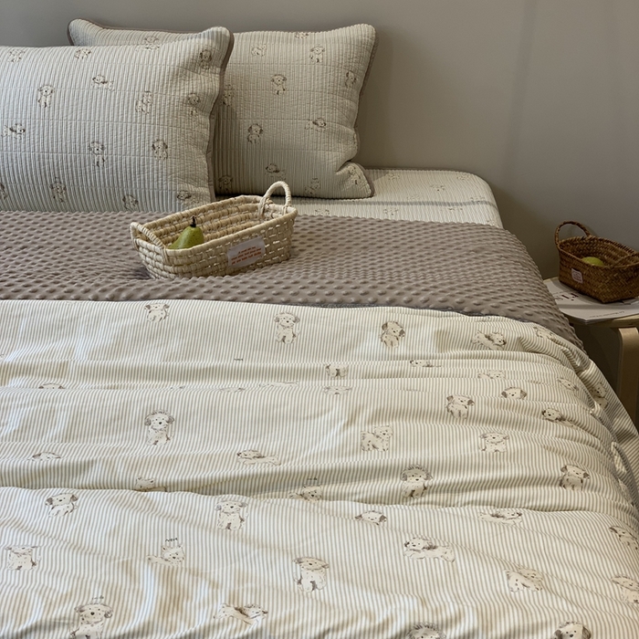 91家纺网 家纺一手货源 找家纺 2024新款舒适床盖三件套-实拍 原宿小狗