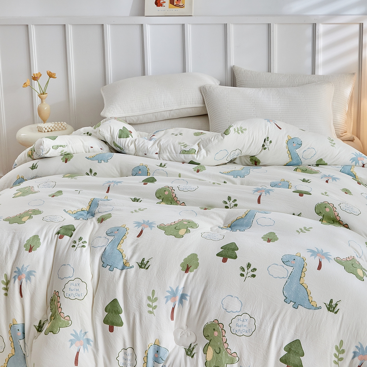 91家纺网 家纺一手货源 找家纺 梦镜家纺 2025新款A类卡通棉花被被子被芯 恐龙星球