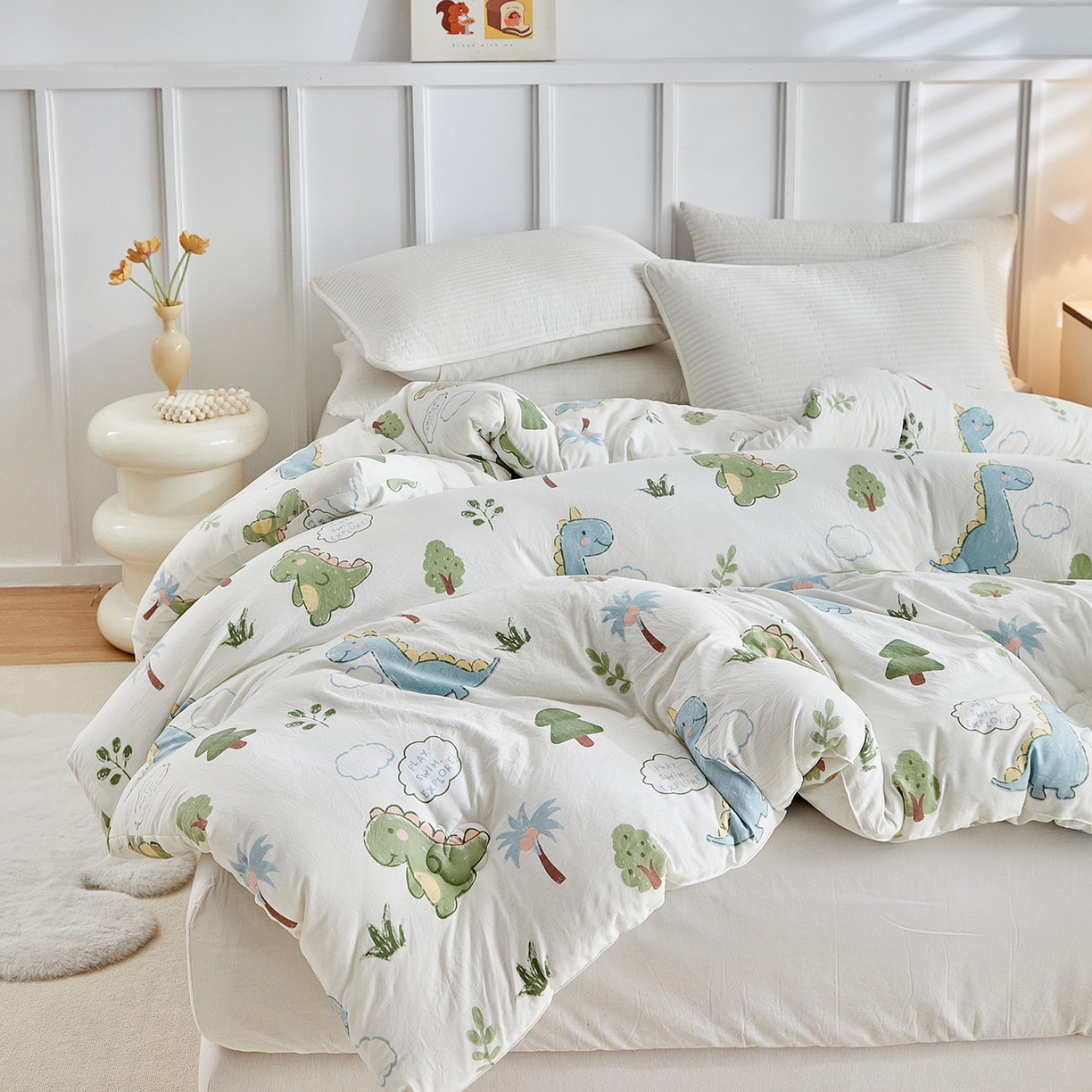 91家纺网 家纺一手货源 找家纺 梦镜家纺 2025新款A类卡通棉花被被子被芯 恐龙星球