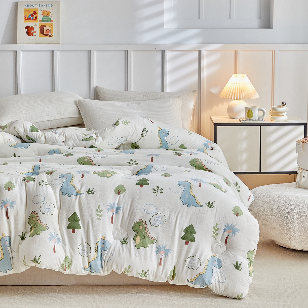 91家纺网 家纺一手货源 找家纺 梦镜家纺 2025新款A类卡通棉花被被子被芯 恐龙星球