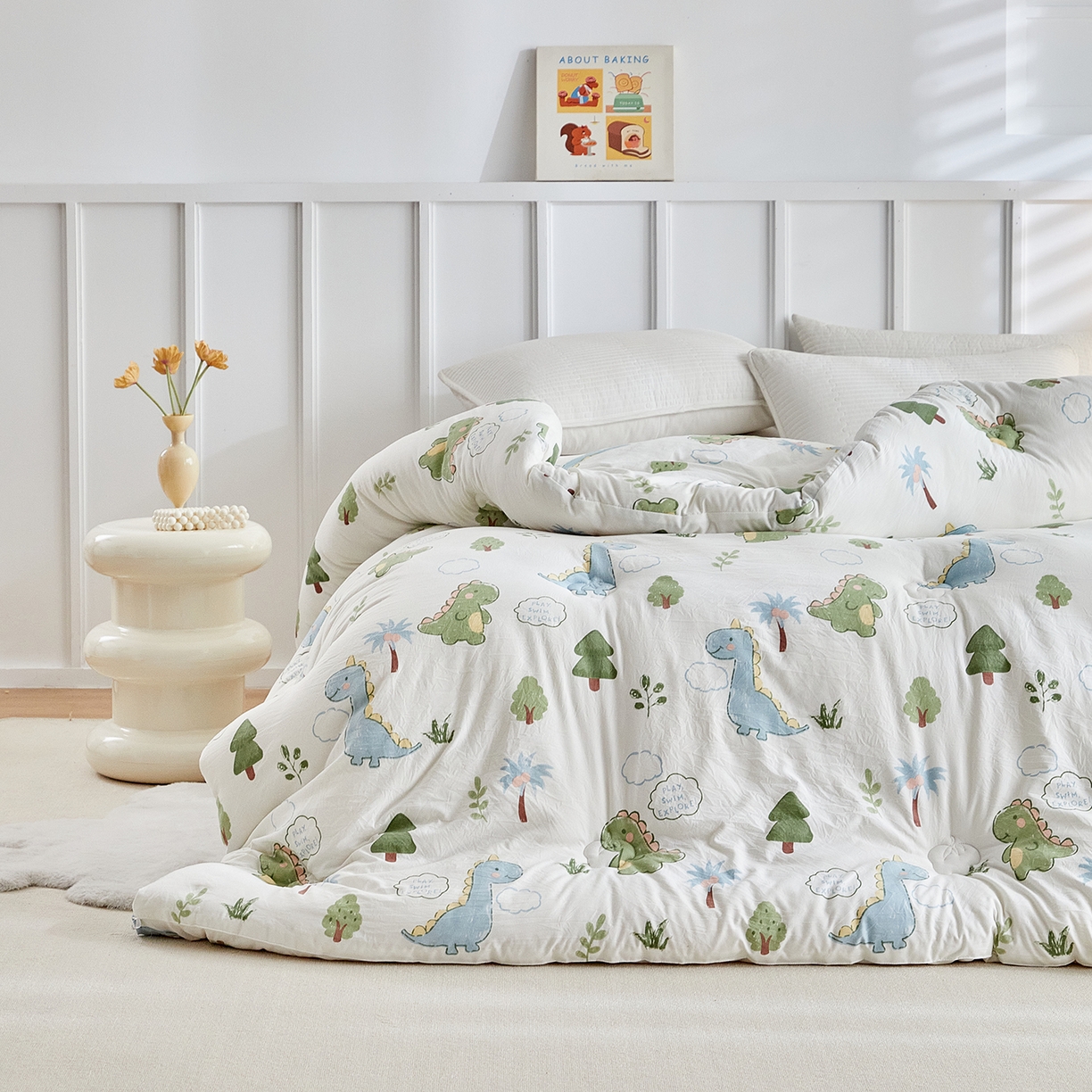 91家纺网 家纺一手货源 找家纺 梦镜家纺 2025新款A类卡通棉花被被子被芯 恐龙星球