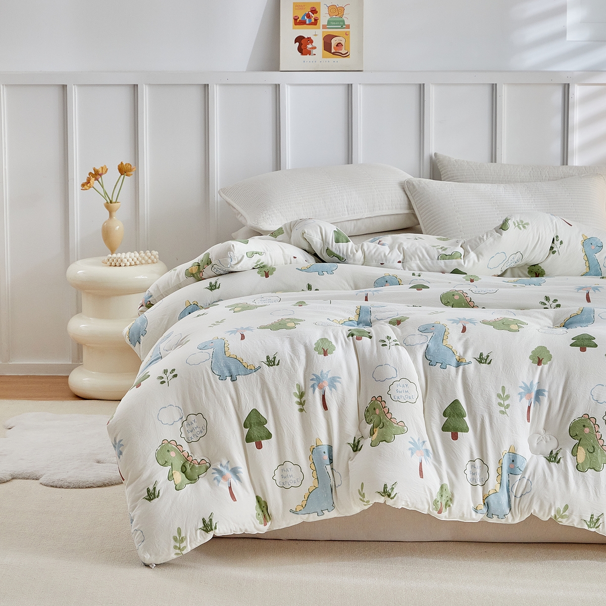 91家纺网 家纺一手货源 找家纺 梦镜家纺 2025新款A类卡通棉花被被子被芯 恐龙星球