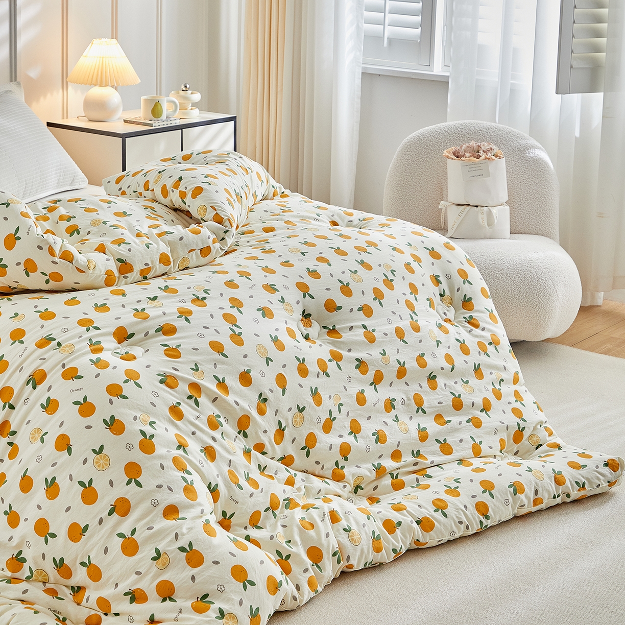 91家纺网 家纺一手货源 找家纺 梦镜家纺 2025新款A类卡通棉花被被子被芯 橙意满满