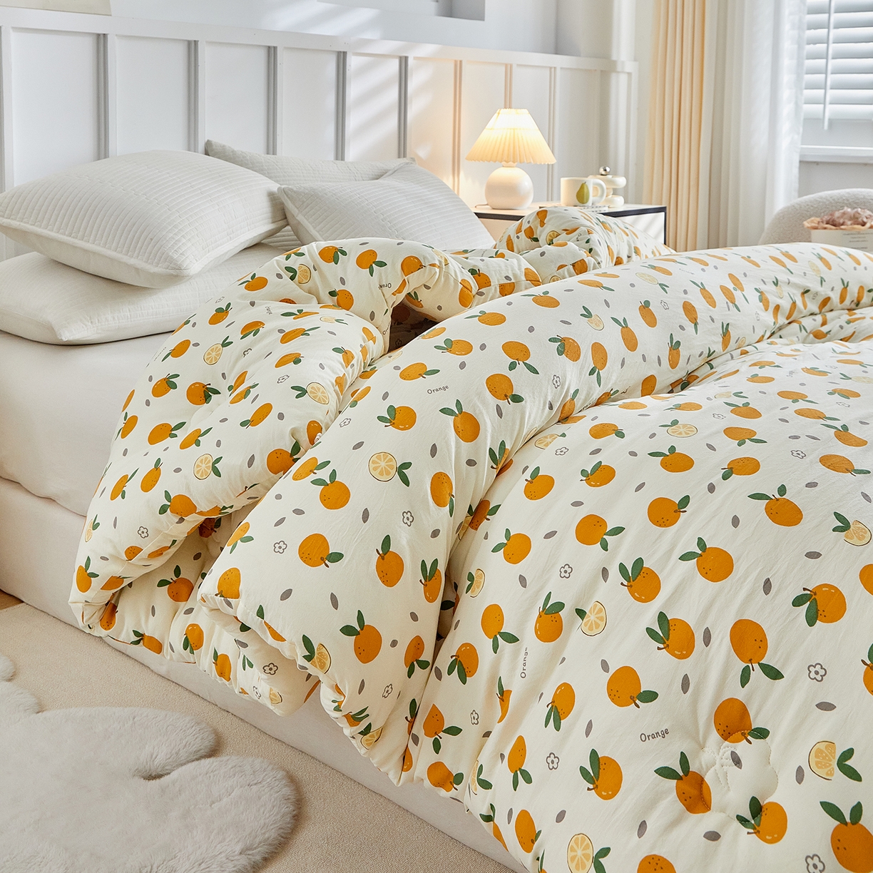 91家纺网 家纺一手货源 找家纺 梦镜家纺 2025新款A类卡通棉花被被子被芯 橙意满满