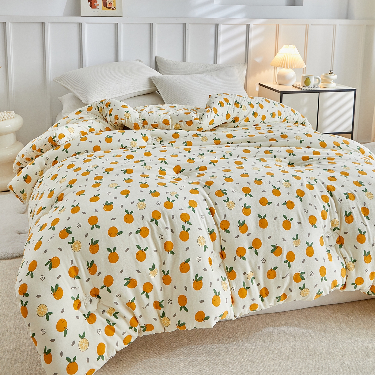 91家纺网 家纺一手货源 找家纺 梦镜家纺 2025新款A类卡通棉花被被子被芯 橙意满满