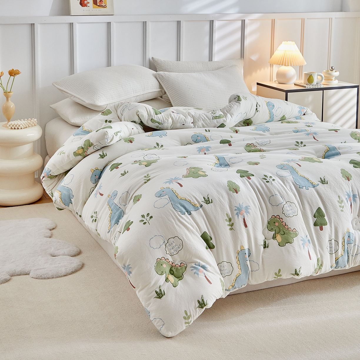 91家纺网 家纺一手货源 找家纺 梦镜家纺 2025新款A类卡通棉花被被子被芯 恐龙星球