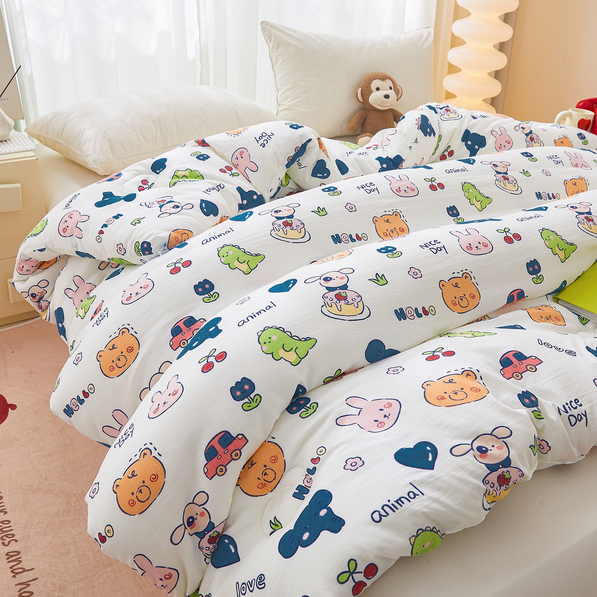 91家纺网 家纺一手货源 找家纺 梦镜家纺 2025新款A类卡通棉花被被子被芯 狂欢派对