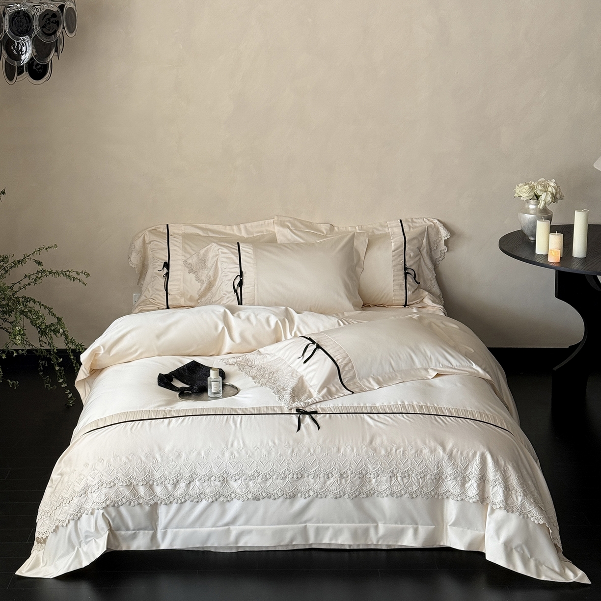 （总）佳汐蓝家纺 秋冬新品100支澳棉立体刺绣双层花边+打褶+蝴蝶结四件套--邂逅