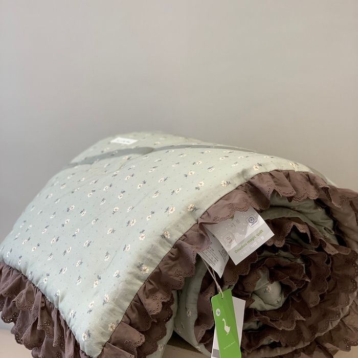 91家纺网 家纺一手货源 找家纺 汇庭 2025秋冬新·花边款单双人豆豆被系列 山海绿