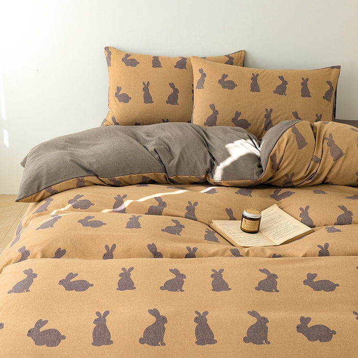 91家纺网 家纺一手货源 找家纺 竹合家纺 2025秋冬新款加厚磨毛色织暖绒系列针织四件套高克重 幸运兔