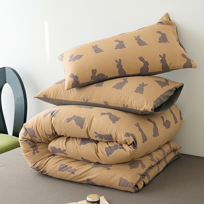 91家纺网 家纺一手货源 找家纺 竹合家纺 2025秋冬新款加厚磨毛色织暖绒系列针织四件套高克重 幸运兔