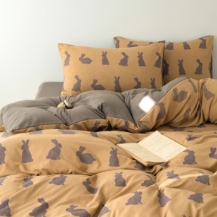 91家纺网 家纺一手货源 找家纺 竹合家纺 2025秋冬新款加厚磨毛色织暖绒系列针织四件套高克重 幸运兔