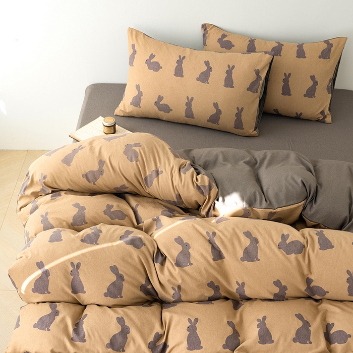 91家纺网 家纺一手货源 找家纺 竹合家纺 2025秋冬新款加厚磨毛色织暖绒系列针织四件套高克重 幸运兔