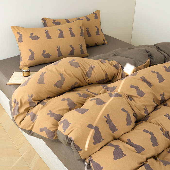 91家纺网 家纺一手货源 找家纺 竹合家纺 2025秋冬新款加厚磨毛色织暖绒系列针织四件套高克重 幸运兔