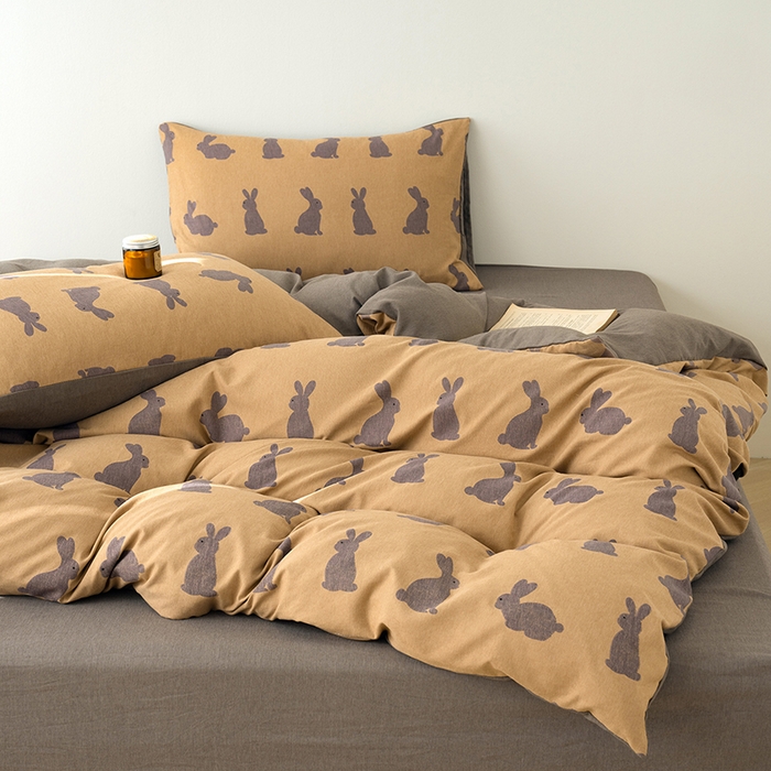 91家纺网 家纺一手货源 找家纺 竹合家纺 2025秋冬新款加厚磨毛色织暖绒系列针织四件套高克重 幸运兔