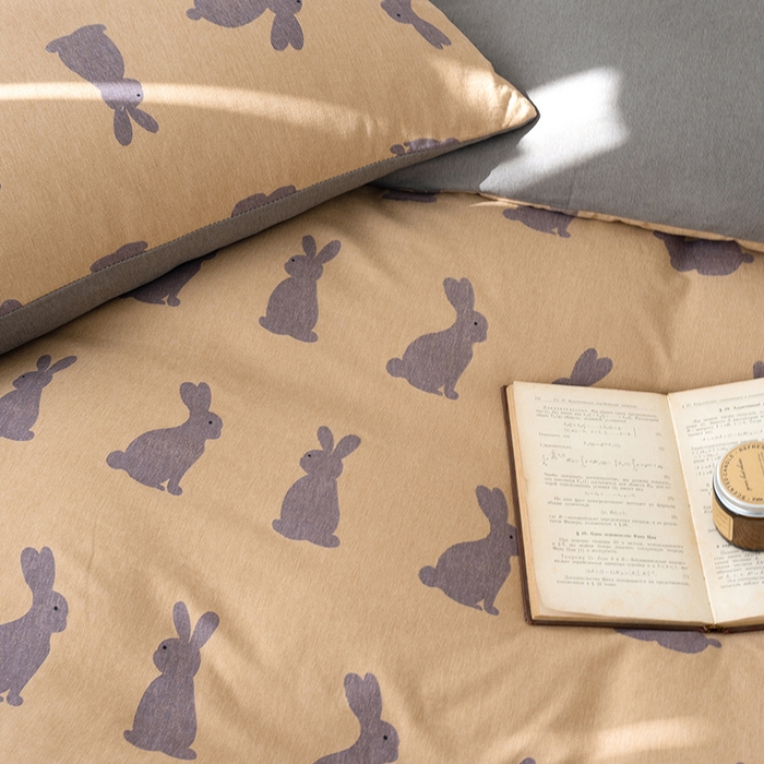 91家纺网 家纺一手货源 找家纺 竹合家纺 2025秋冬新款加厚磨毛色织暖绒系列针织四件套高克重 幸运兔