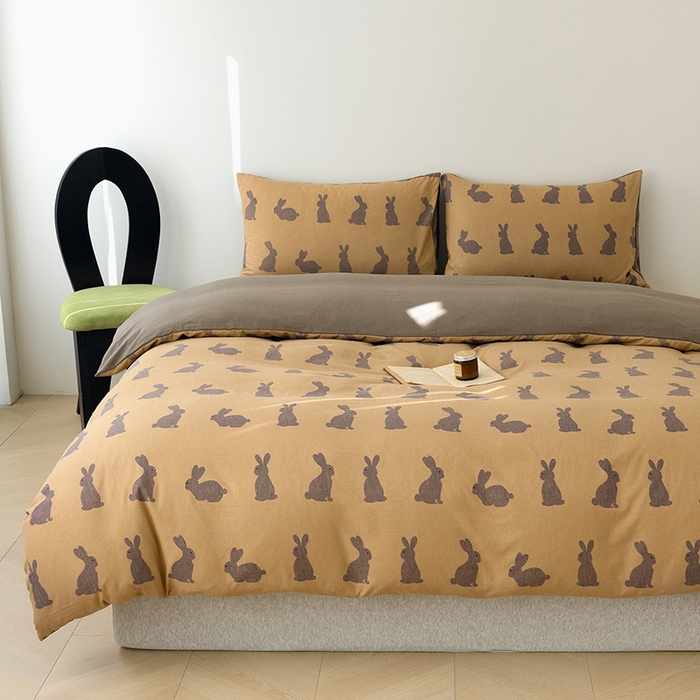 91家纺网 家纺一手货源 找家纺 竹合家纺 2025秋冬新款加厚磨毛色织暖绒系列针织四件套高克重 幸运兔