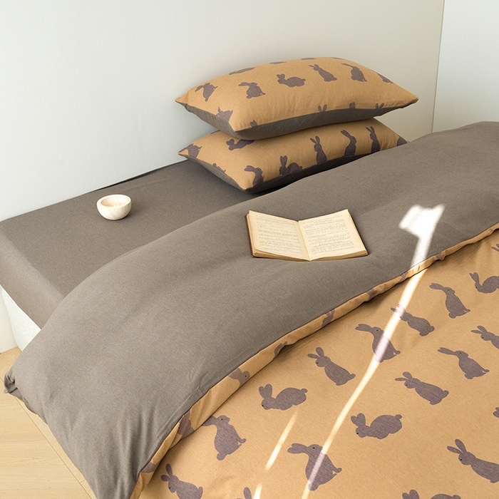 91家纺网 家纺一手货源 找家纺 竹合家纺 2025秋冬新款加厚磨毛色织暖绒系列针织四件套高克重 幸运兔