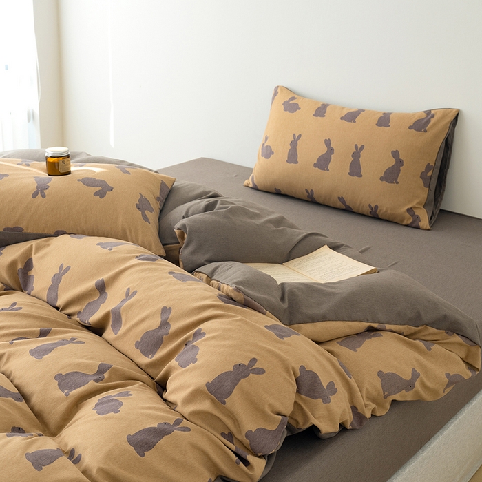 91家纺网 家纺一手货源 找家纺 竹合家纺 2025秋冬新款加厚磨毛色织暖绒系列针织四件套高克重 幸运兔