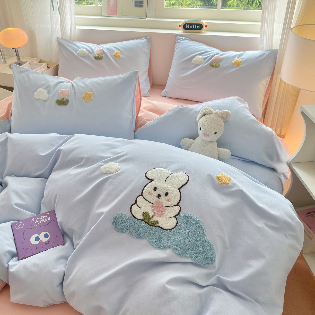 91家纺网 家纺一手货源 找家纺 （总）锦觅 2025秋冬新款A类纯色小清新全棉磨毛绣花保暖四件套-第二批