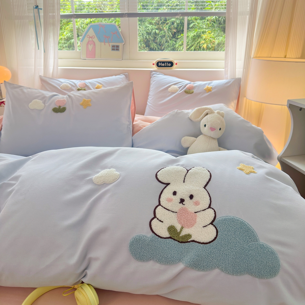 91家纺网 家纺一手货源 找家纺 （总）锦觅 2025秋冬新款A类纯色小清新全棉磨毛绣花保暖四件套-第二批