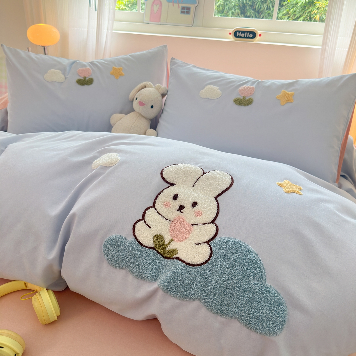 91家纺网 家纺一手货源 找家纺 （总）锦觅 2025秋冬新款A类纯色小清新全棉磨毛绣花保暖四件套-第二批