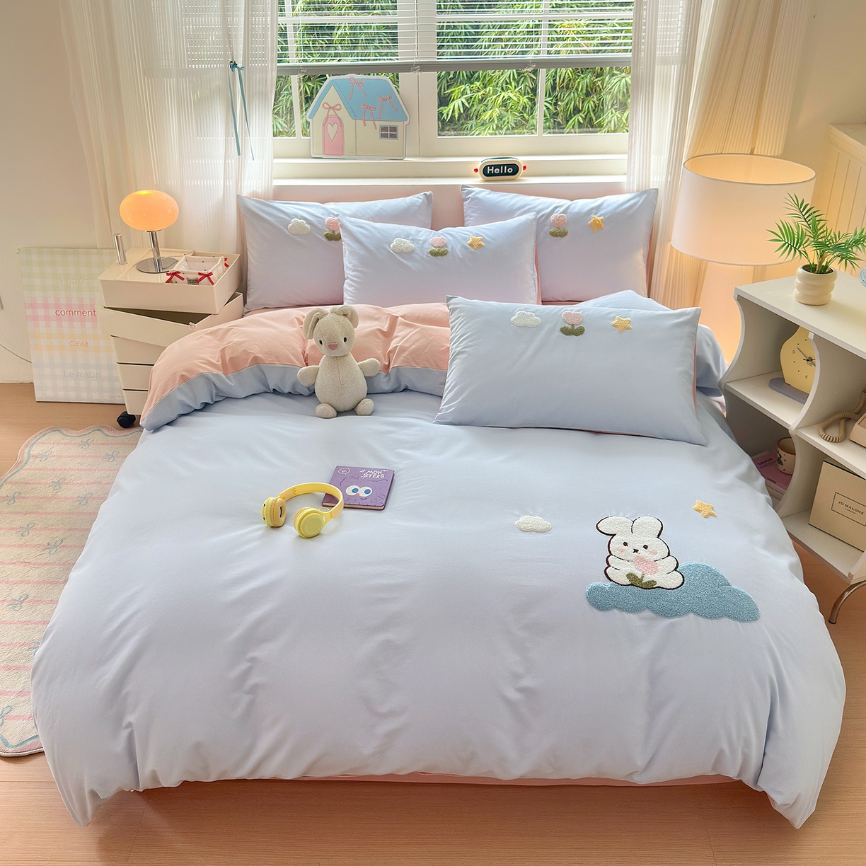 91家纺网 家纺一手货源 找家纺 （总）锦觅 2025秋冬新款A类纯色小清新全棉磨毛绣花保暖四件套-第二批