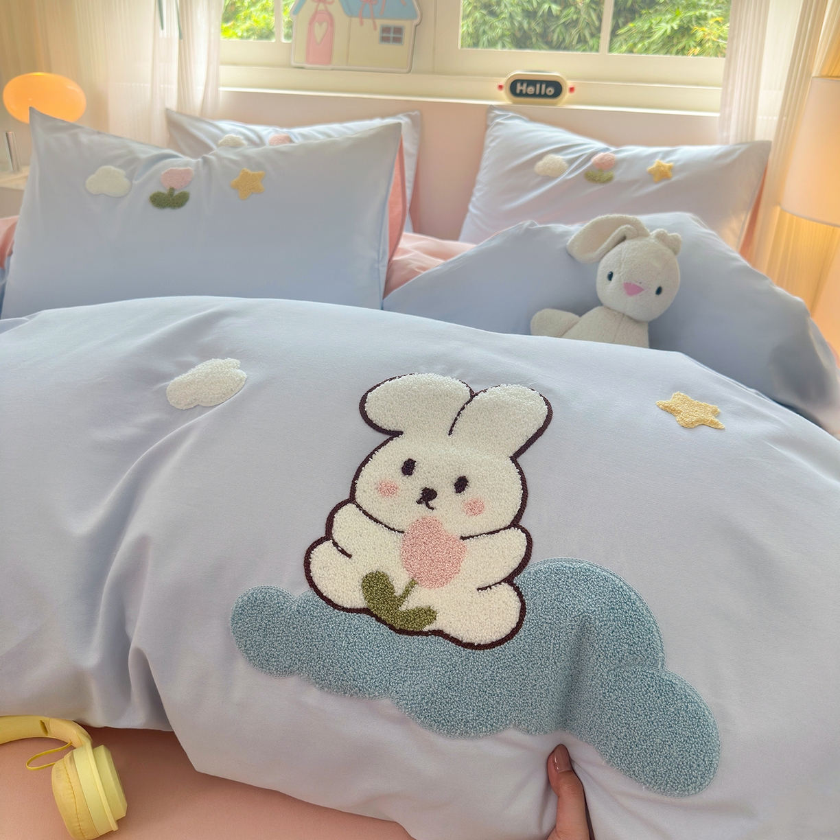 91家纺网 家纺一手货源 找家纺 （总）锦觅 2025秋冬新款A类纯色小清新全棉磨毛绣花保暖四件套-第二批