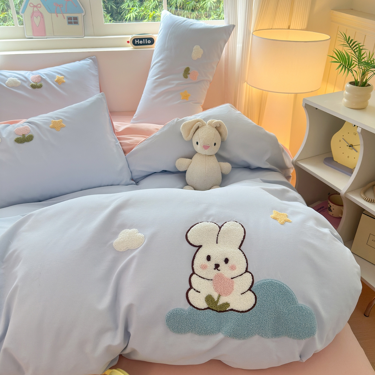 91家纺网 家纺一手货源 找家纺 （总）锦觅 2025秋冬新款A类纯色小清新全棉磨毛绣花保暖四件套-第二批