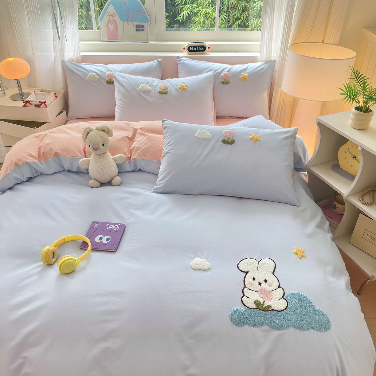 91家纺网 家纺一手货源 找家纺 （总）锦觅 2025秋冬新款A类纯色小清新全棉磨毛绣花保暖四件套-第二批