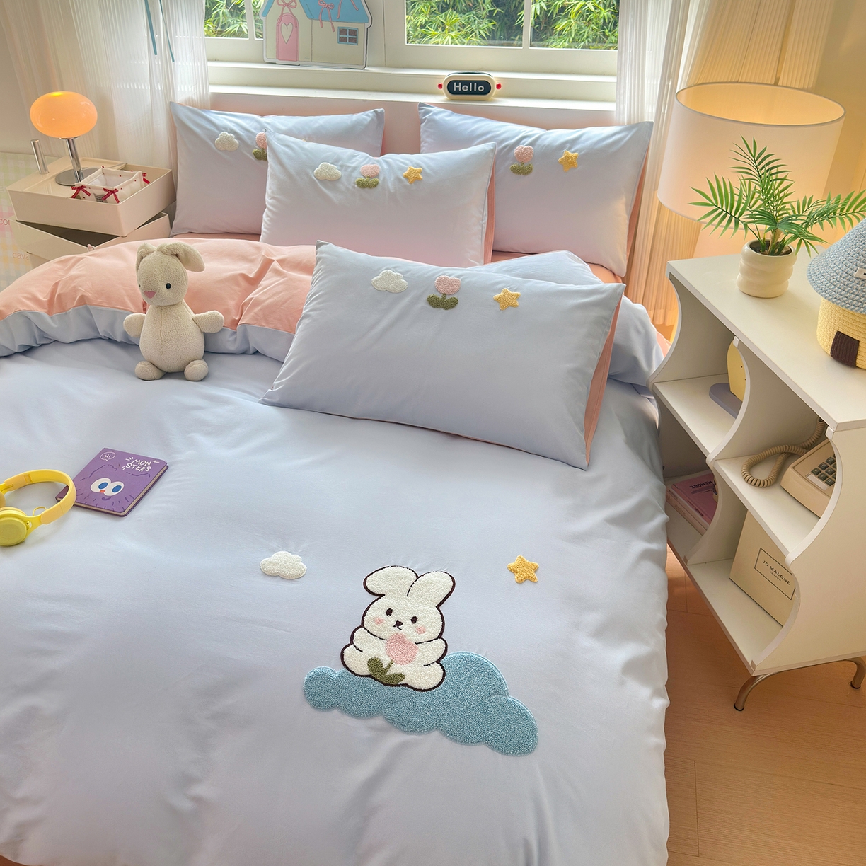 91家纺网 家纺一手货源 找家纺 （总）锦觅 2025秋冬新款A类纯色小清新全棉磨毛绣花保暖四件套-第二批